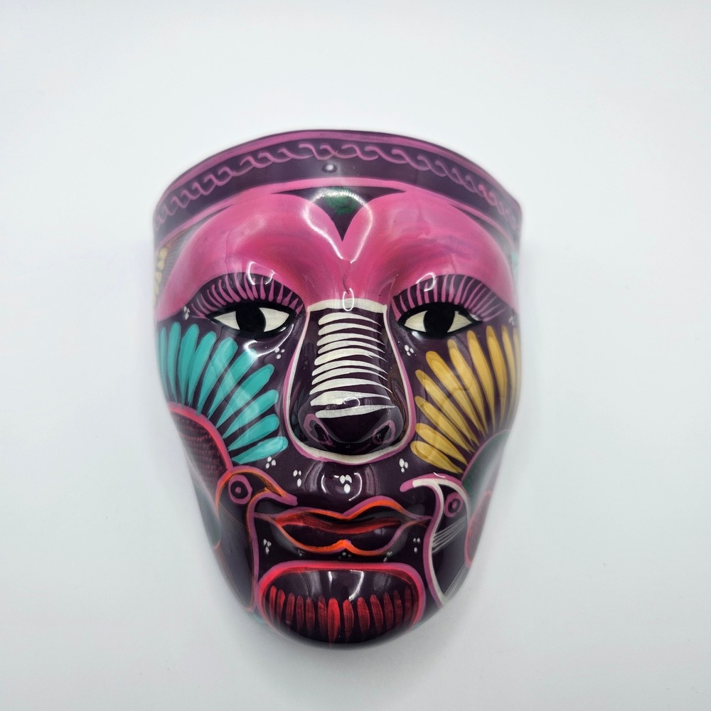 Hand Painted Folk Art Face Wall Mask Home Decor Colorful Pottery‎